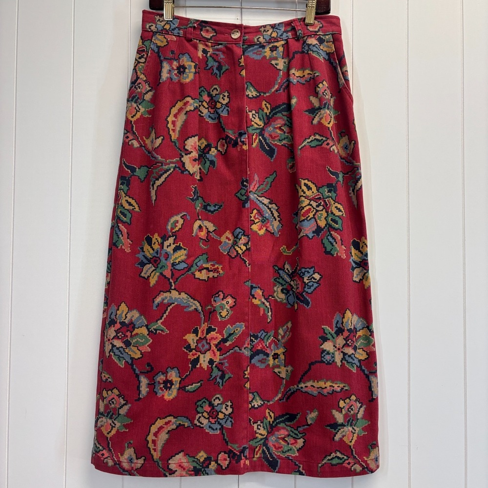 Vintage Gotcha Covered 90s Cottage Floral Midi Skirt Women Size 14 Dark Academia
